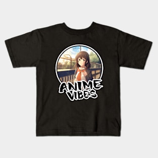 Cute Anime Girl at Train Station - Anime Shirt Kids T-Shirt